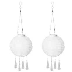 LED Lampion 2er-Set Solar Quaste Lampenkette SOLARBETRIEBEN In Weiß