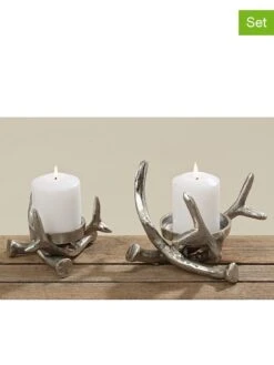 2er-Set: Aluminium-Kerzenständer "Geweih"