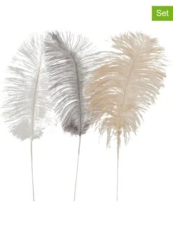 3er-Set: Dekofedern "Plumia" In Weiß/ Grau/ Beige
