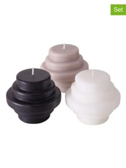 3er-Set: Stumpenkerzen "Trapeca" In Schwarz/ Grau/ Weiß - 3x 280 G