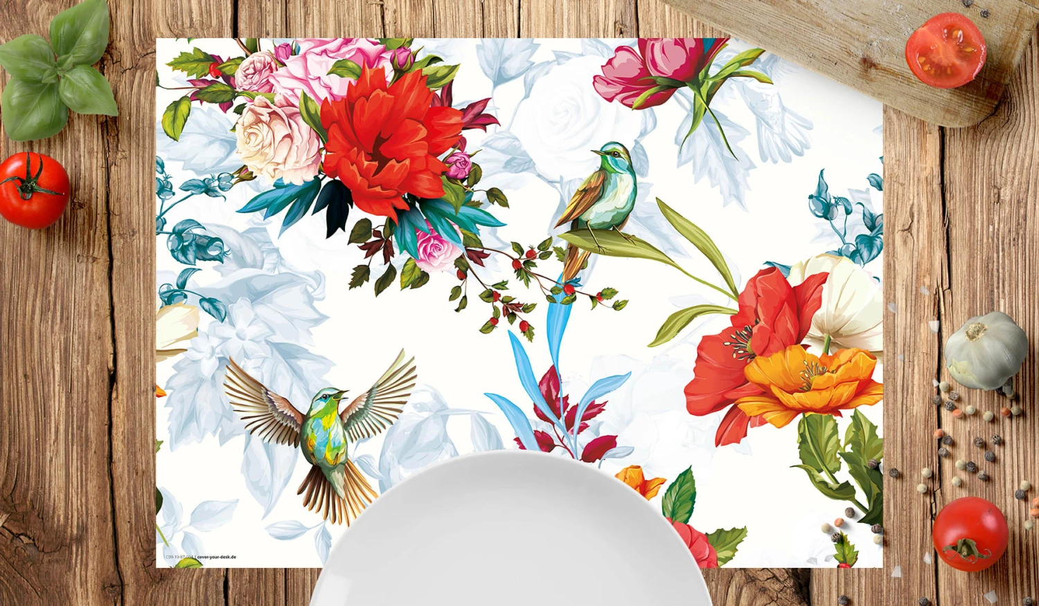Tischsets I Platzsets Abwaschbar - Bunte Kolibris Mit Wildblumen - Aus Erstklassigem Vinyl (Kunststoff Ð BPA-frei) - 4 Stück - 44 X 32 Cm - Rutschfeste Tischdekoration – Bild 2