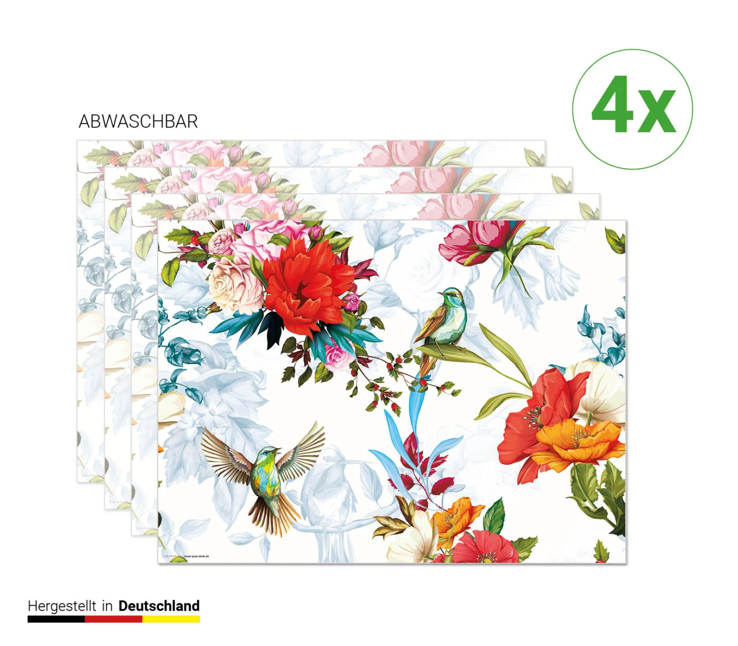Tischsets I Platzsets Abwaschbar - Bunte Kolibris Mit Wildblumen - Aus Erstklassigem Vinyl (Kunststoff Ð BPA-frei) - 4 Stück - 44 X 32 Cm - Rutschfeste Tischdekoration – Bild 4
