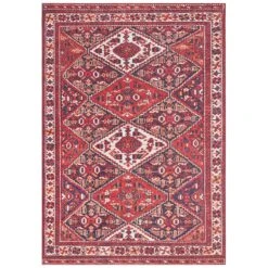 Kurzflor Teppich Afghan Kelim Weinrot