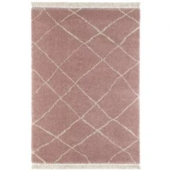 Hochflor Teppich Fransen Primrose Rosa Creme