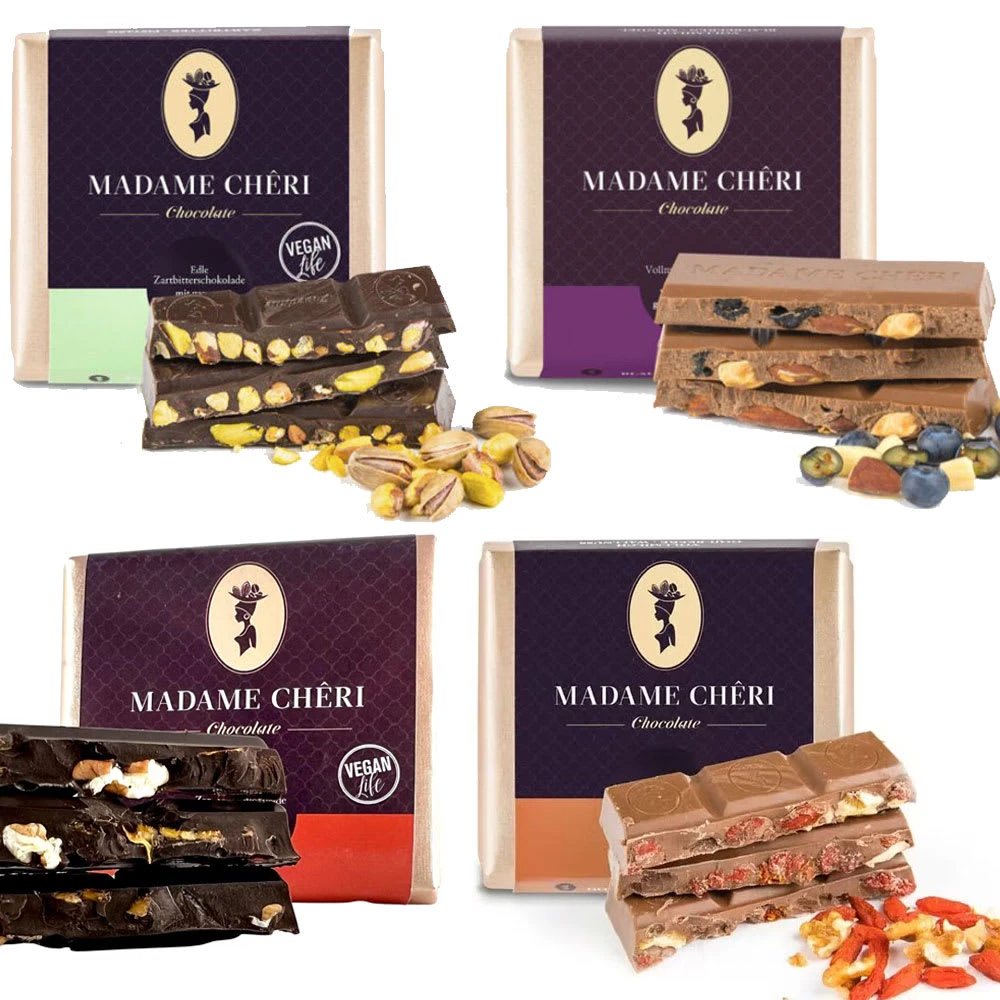 4 X Madame Cheri: Kaki-Pekannüsse + Pistazien+Goji-Walnuss+Dattel-Pistazien