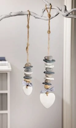 Spar-Set 2x Deko-Hänger "Steinherz", 45 Cm In Grau