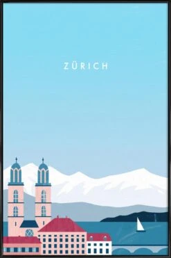 Poster In Kunststoffrahmen "Zürich" In Blau