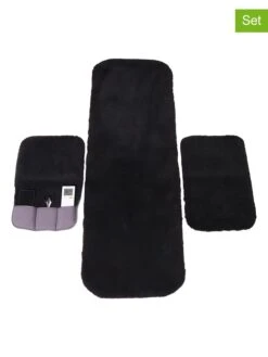 3tlg. Set: Lammfell-Sesselschoner Und Armlehnenschoner In Schwarz