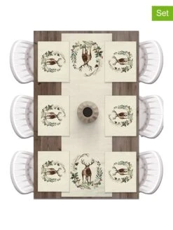 7tlg. Set: Tischläufer Und Tischsets In Creme