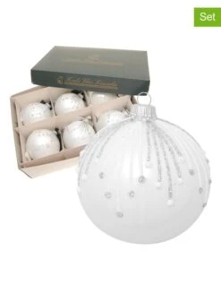 6er-Set: Christbaumkugeln In Weiß/ Silber - Ø 8