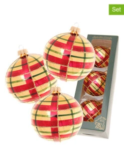 Christbaumkugeln In Rot/ Gold - 3 Stück - Ø 8 Cm