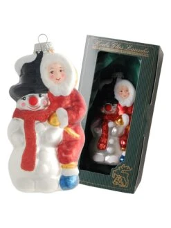 Christbaumornament "Kind Mit Schneemann" In Weiß/ Rot - (L)12 Cm