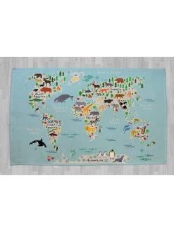 Baumwoll-Teppich "Animals" In Türkis - (L)190 X (B)135 Cm