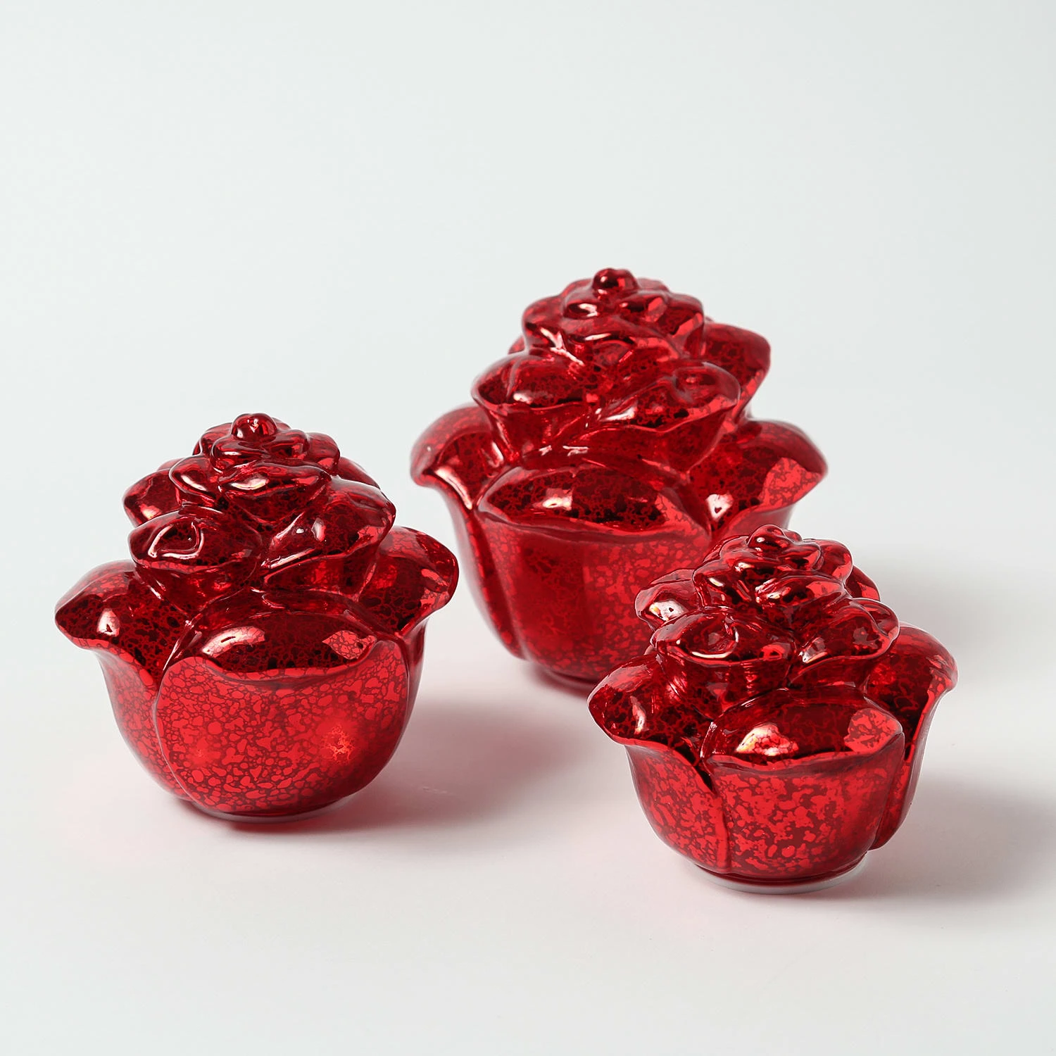 3er Set Dekorose Glas Mit LED In Rot – Bild 2