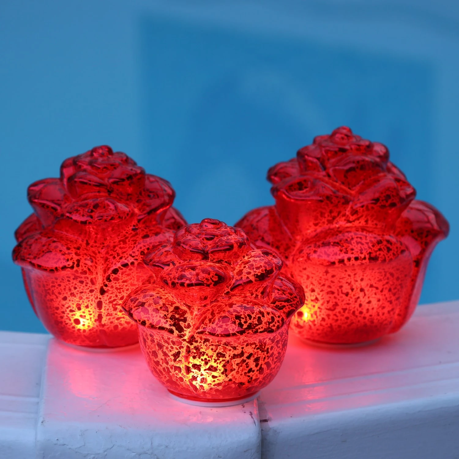 3er Set Dekorose Glas Mit LED In Rot – Bild 3