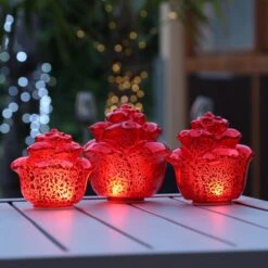 3er Set Dekorose Glas Mit LED In Rot