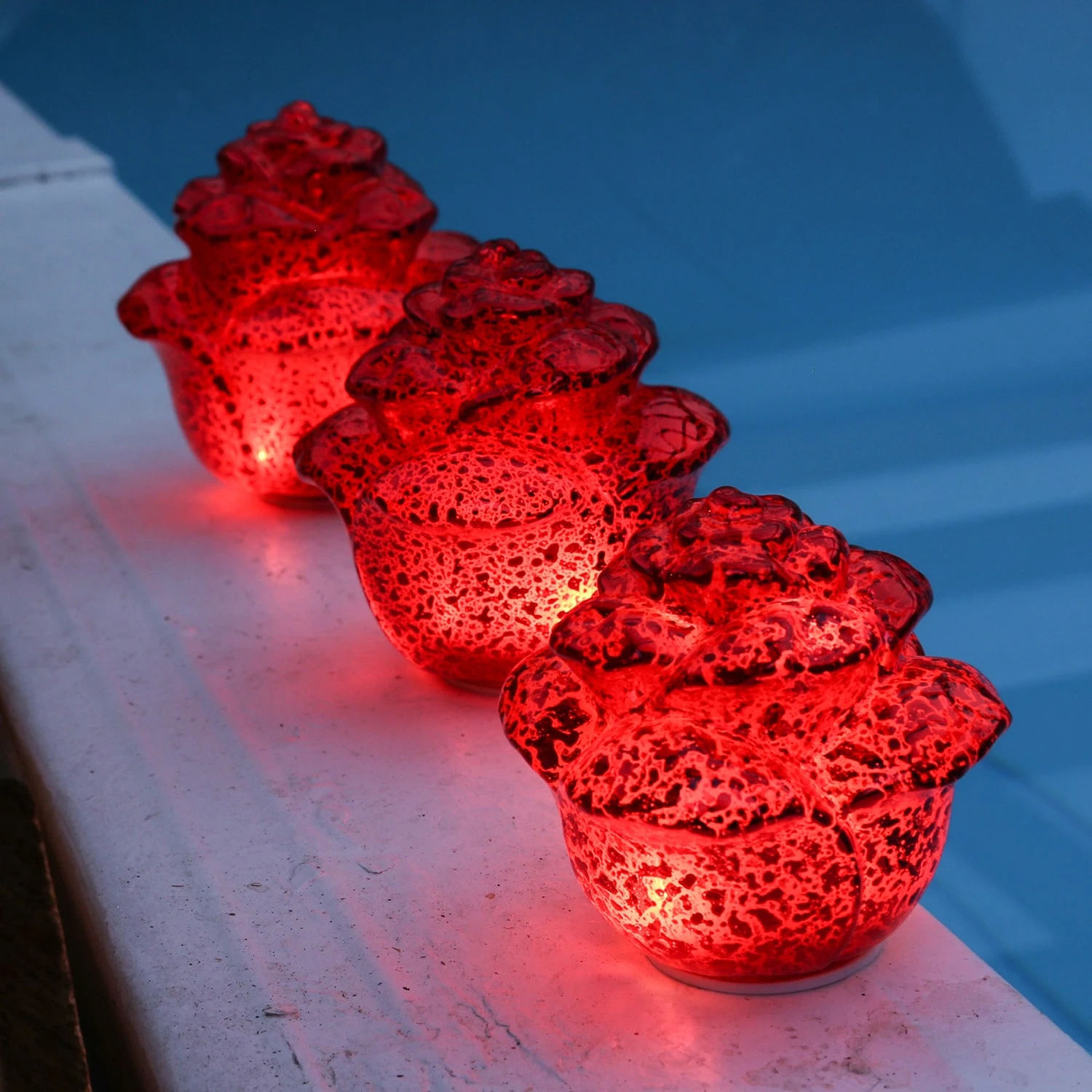 3er Set Dekorose Glas Mit LED In Rot – Bild 6