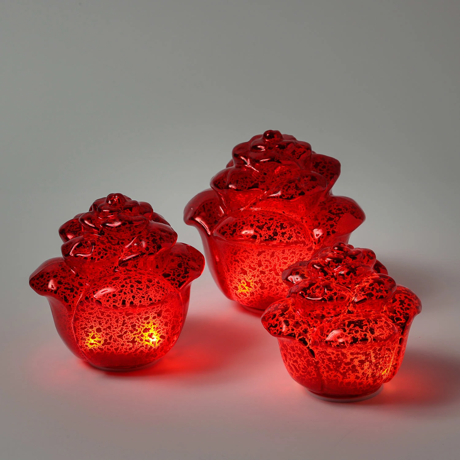 3er Set Dekorose Glas Mit LED In Rot – Bild 8