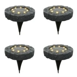 4er Set LED Solar Wegleuchte Bodenleuchte Mit Erdspieß D: 11,2cm In Grau
