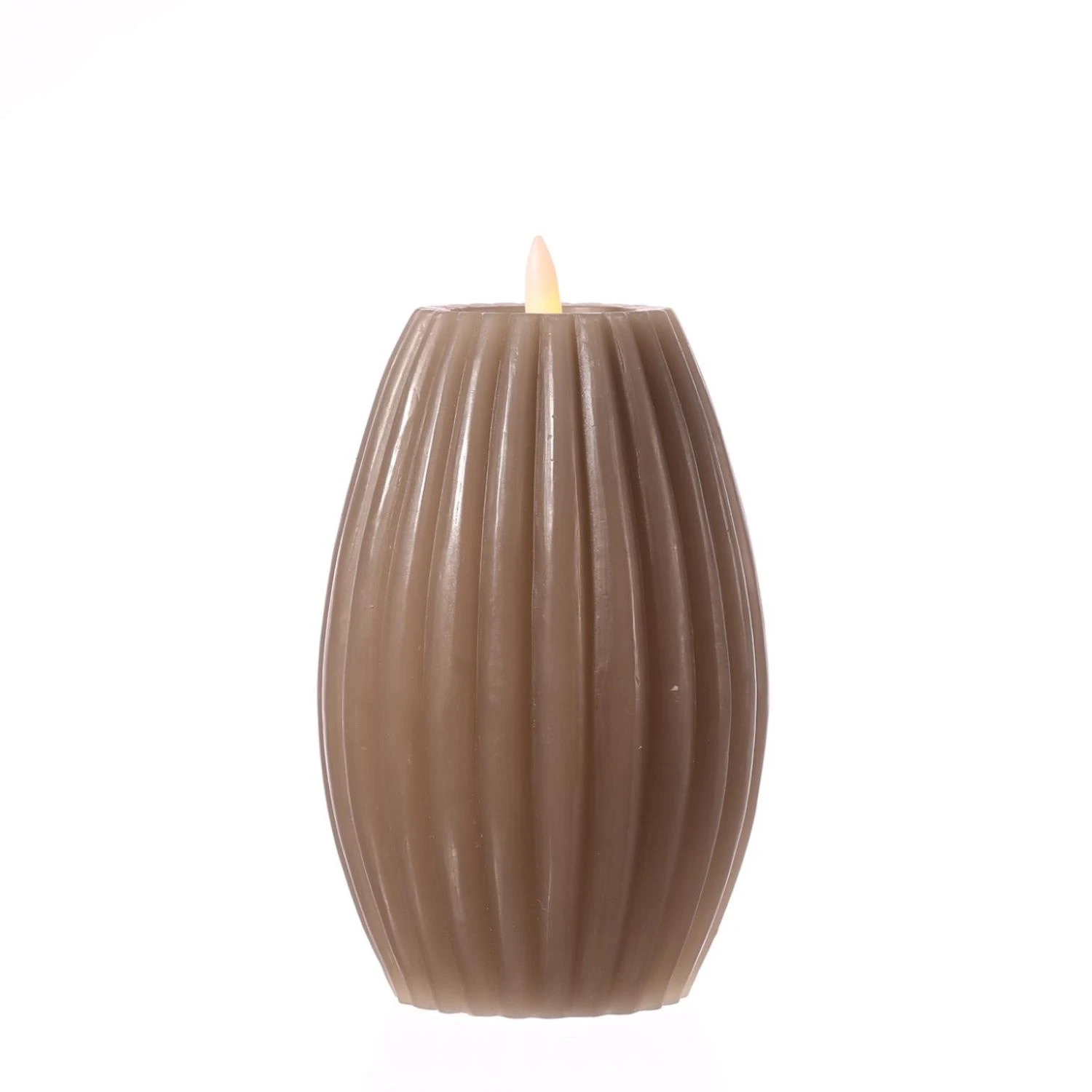 LED Kerze LIV Mit Rillen Echtwachs Flackernd H: 17cm In Taupe