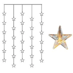 LED Lichtervorhang Sterne 30 Leuchtende Sterne 90x120cm In Transparent
