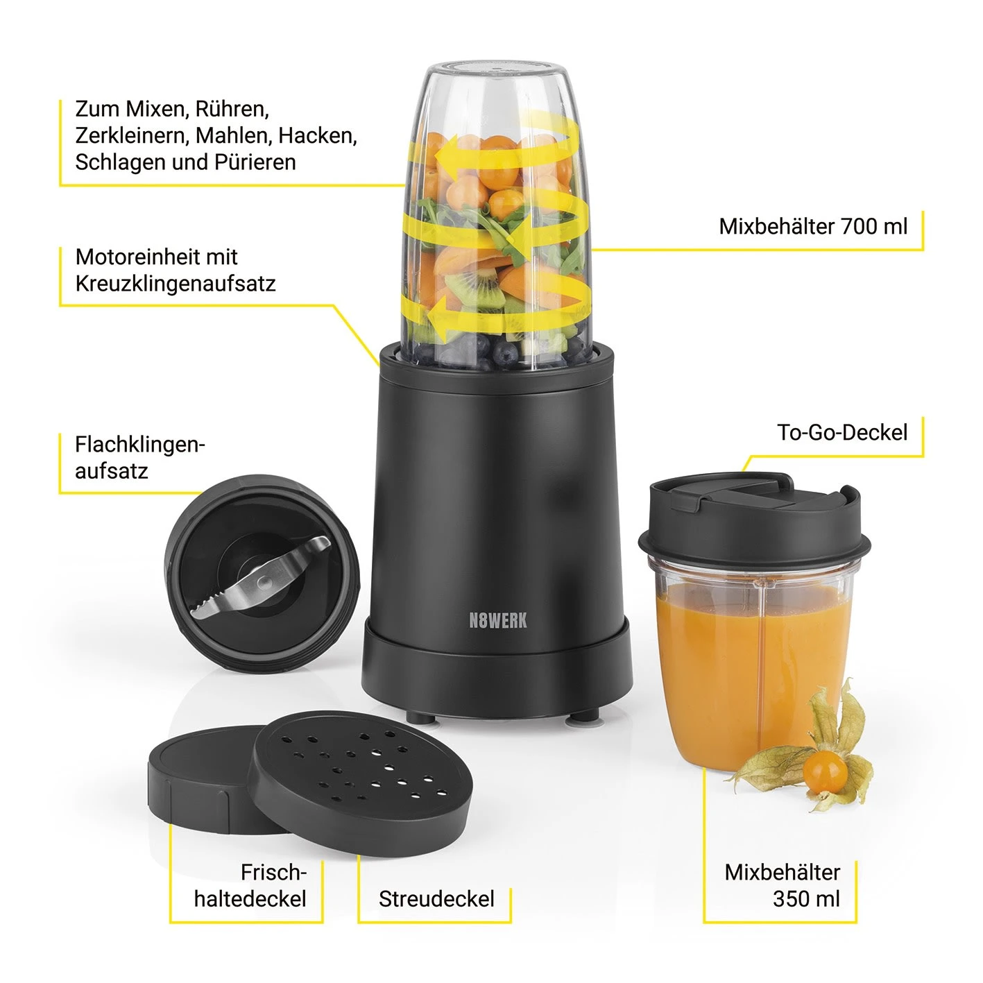 Standmixer Smoothie Maker Mixer Edelstahl Milchshaker Universal 800 Watt – Bild 3