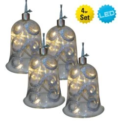 Dekoglas Mit Lichterkette "Glocke" 4er-Set In Silber