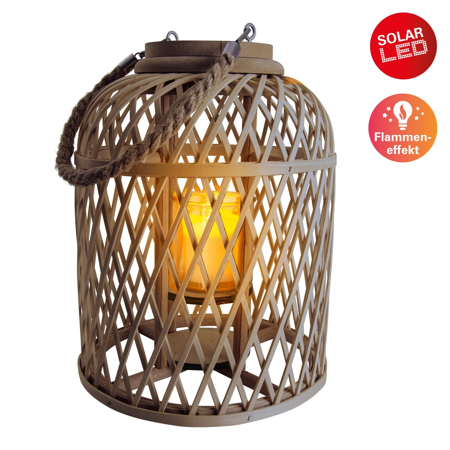 Dekoleuchte "Korb" (H) 29 Cm Incl. Solar-LED-Kerze In Braun – Bild 2