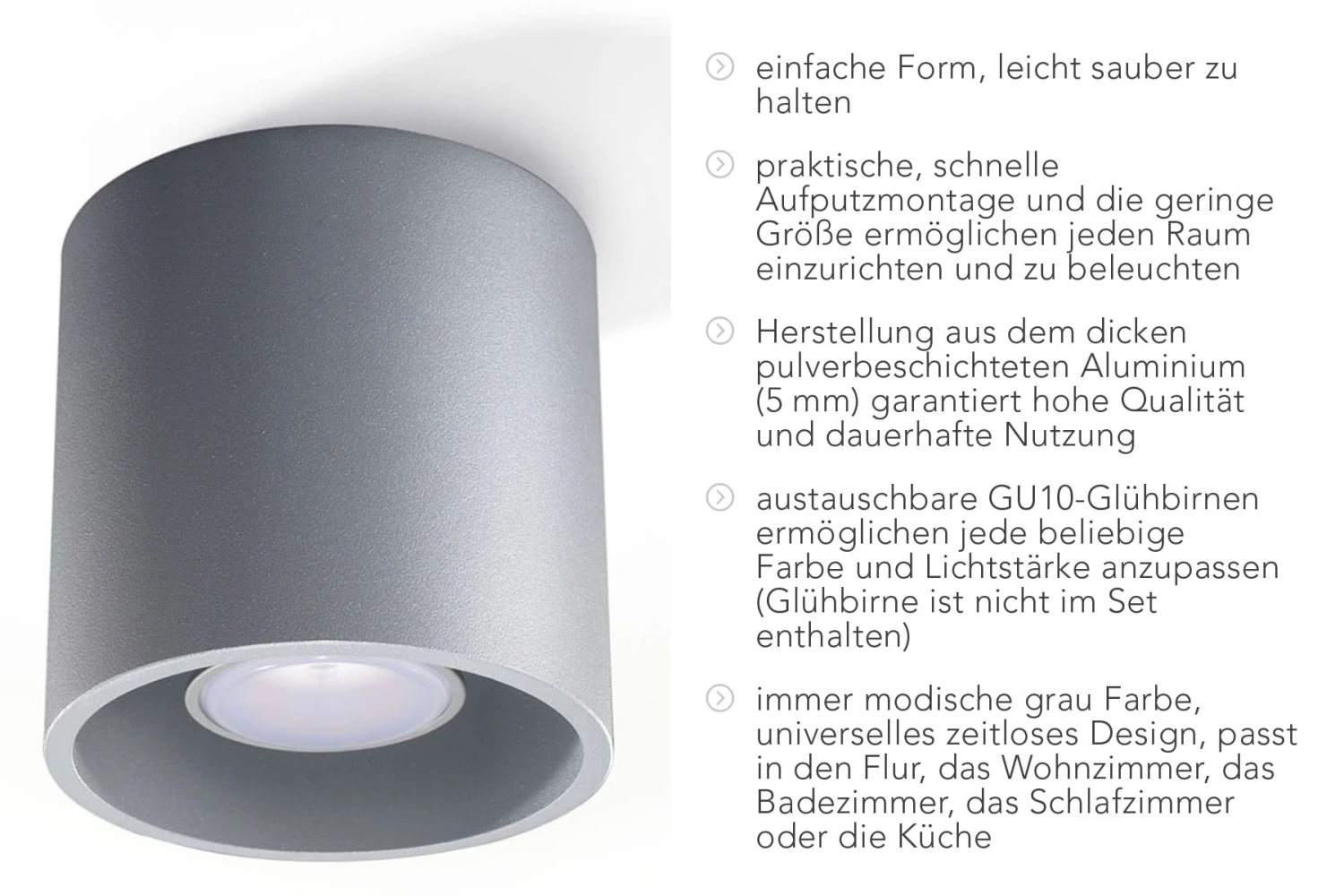 Deckenleuchte RODA In Grau Aluminium Ø Rundes Plafond Loft Style Gu10 NICE LAMPS – Bild 7