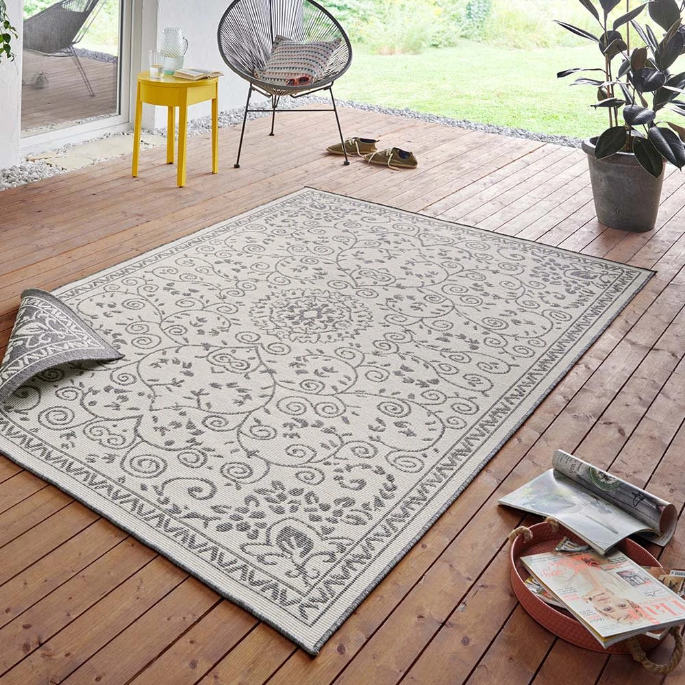 In- & Outdoor Wendeteppich Leyte Grau Creme – Bild 2