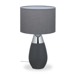 Nachttischlampe In Grau/ Silber - (H)48,5 X Ø28 Cm