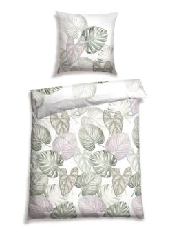 Schiesser Satin-Bettwäsche-Set "Bretta" In Weiß/ Grün