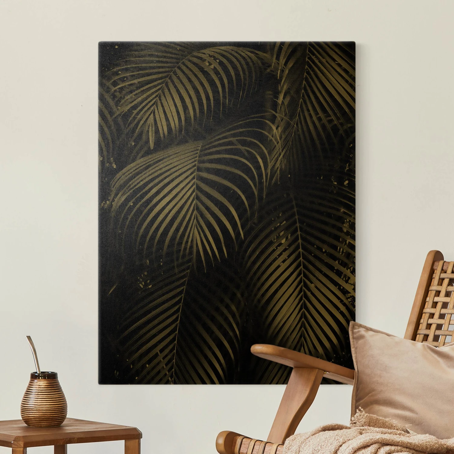 Leinwandbild Gold - Schwarze Palmwedel In Schwarz – Bild 2