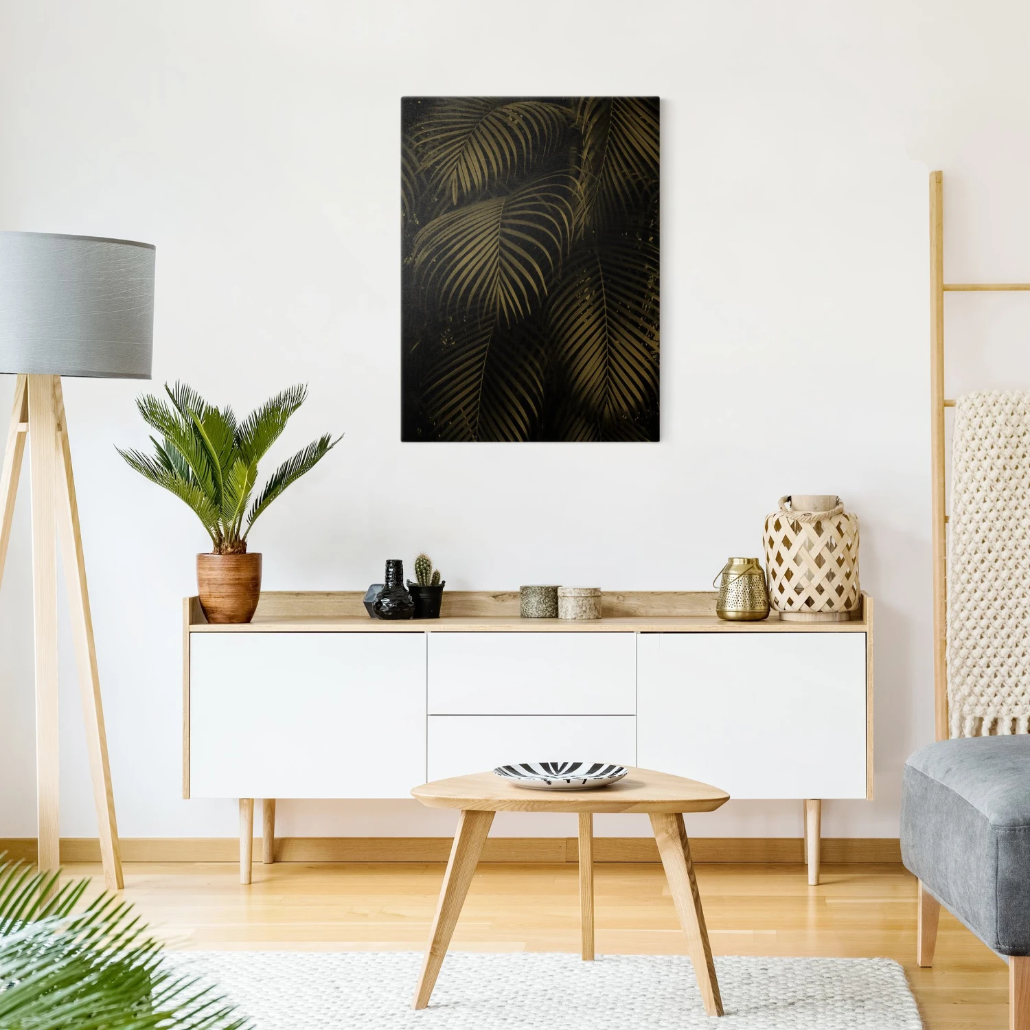 Leinwandbild Gold - Schwarze Palmwedel In Schwarz – Bild 4