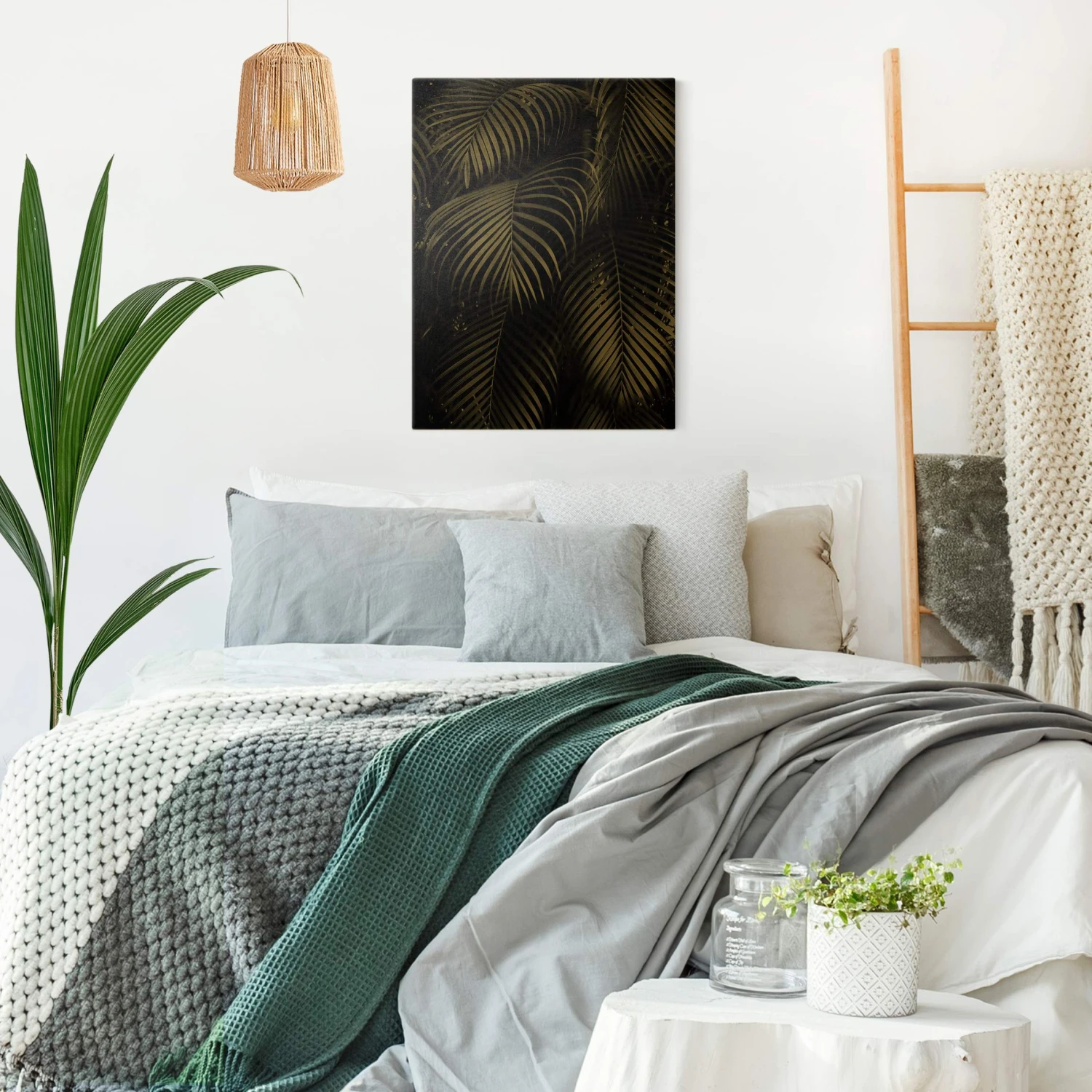 Leinwandbild Gold - Schwarze Palmwedel In Schwarz – Bild 5