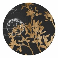 Runde Tapete - Goldene Blätter Auf Mokka II In Schwarz