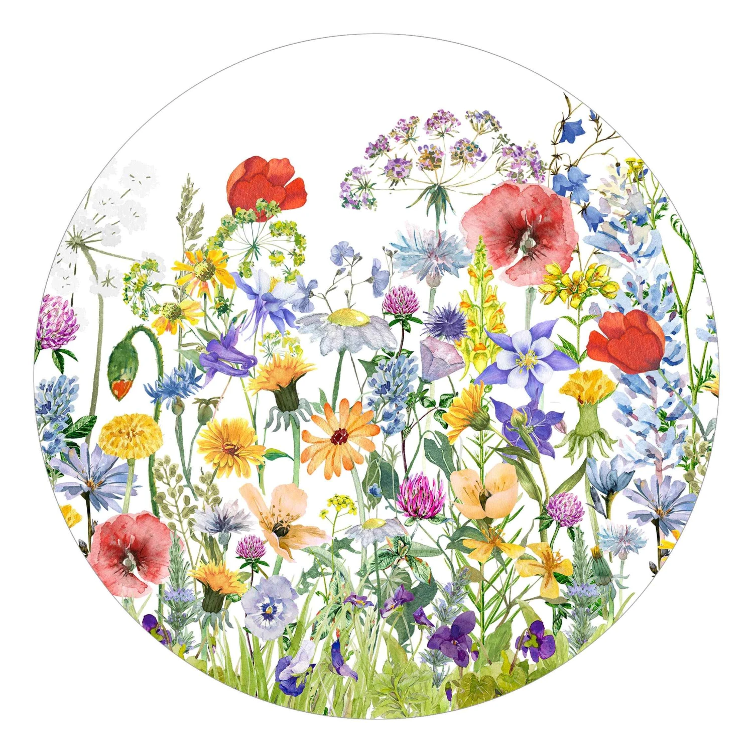 Runde Tapete Selbstklebend - Aquarellierte Blumenwiese In Bunt – Bild 7