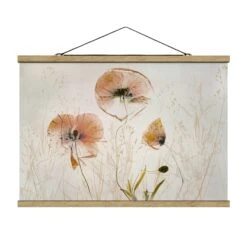 Stoffbild - Getrocknete Mohnblüten Mit Zarten Gräsern In Creme-Beige