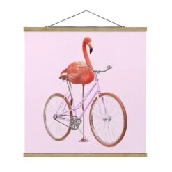 Stoffbild - Jonas Loose - Flamingo Mit Fahrrad In Rosa