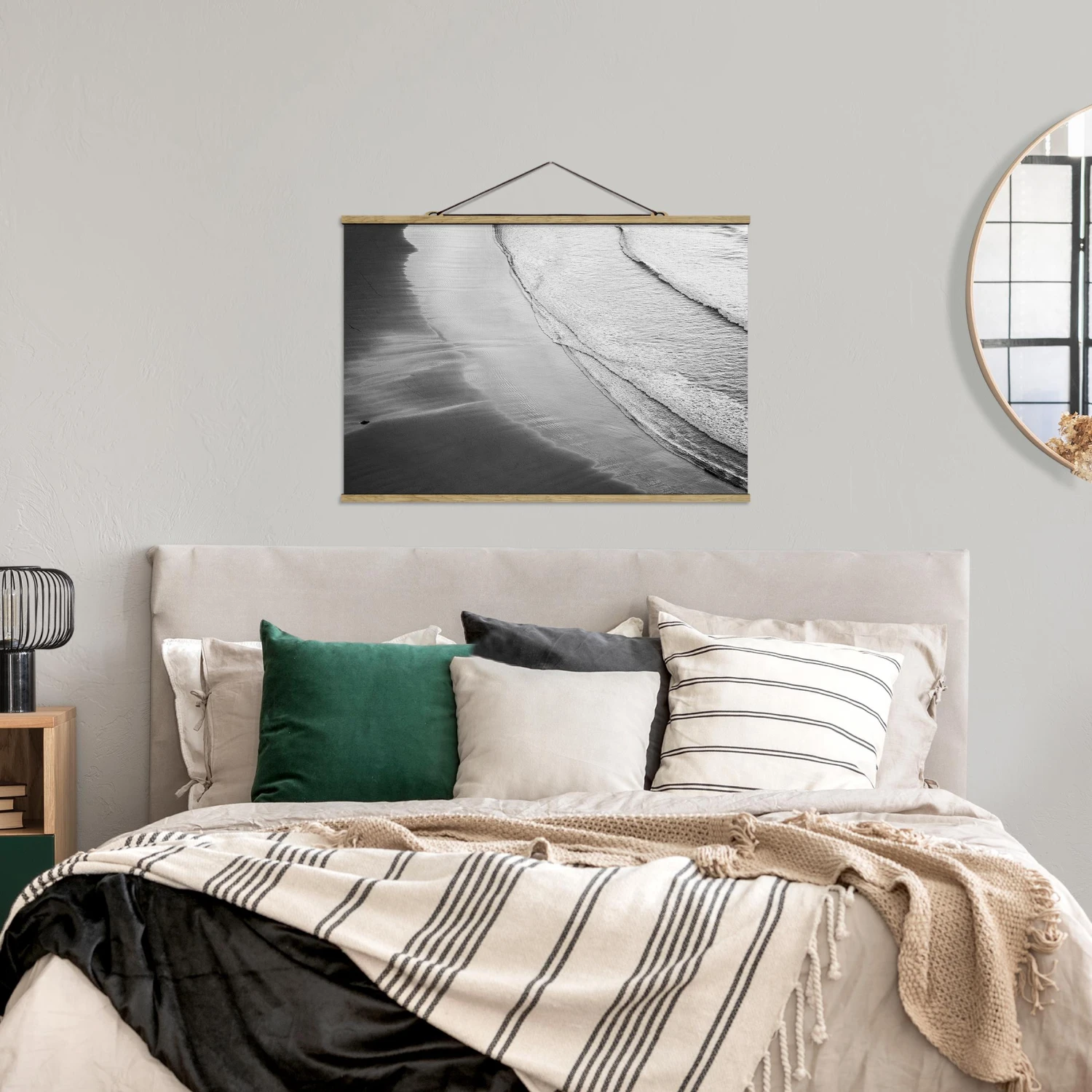 Stoffbild - Leichter Wellengang Am Strand Schwarz Weiß In Schwarz-Weiß – Bild 3