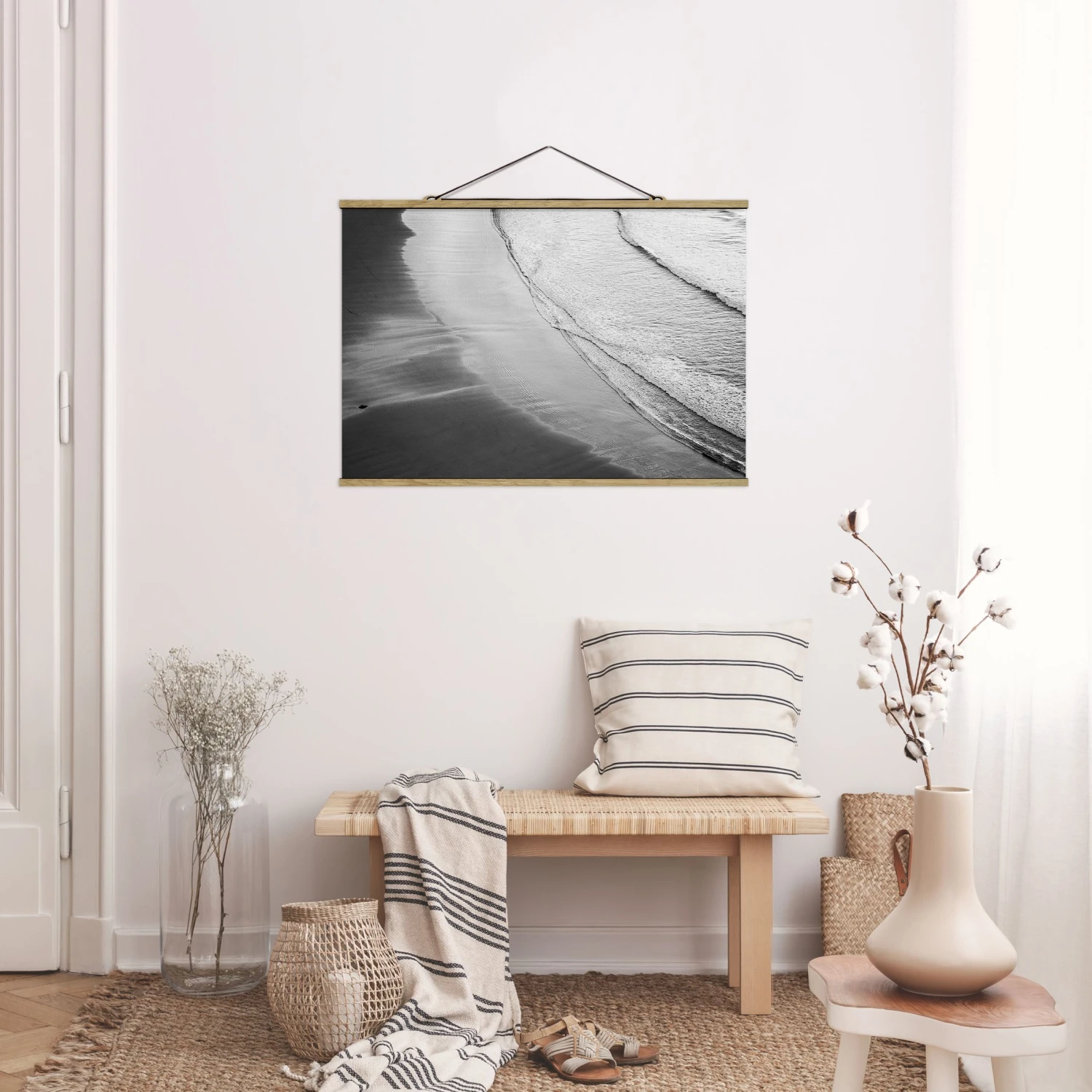 Stoffbild - Leichter Wellengang Am Strand Schwarz Weiß In Schwarz-Weiß – Bild 4