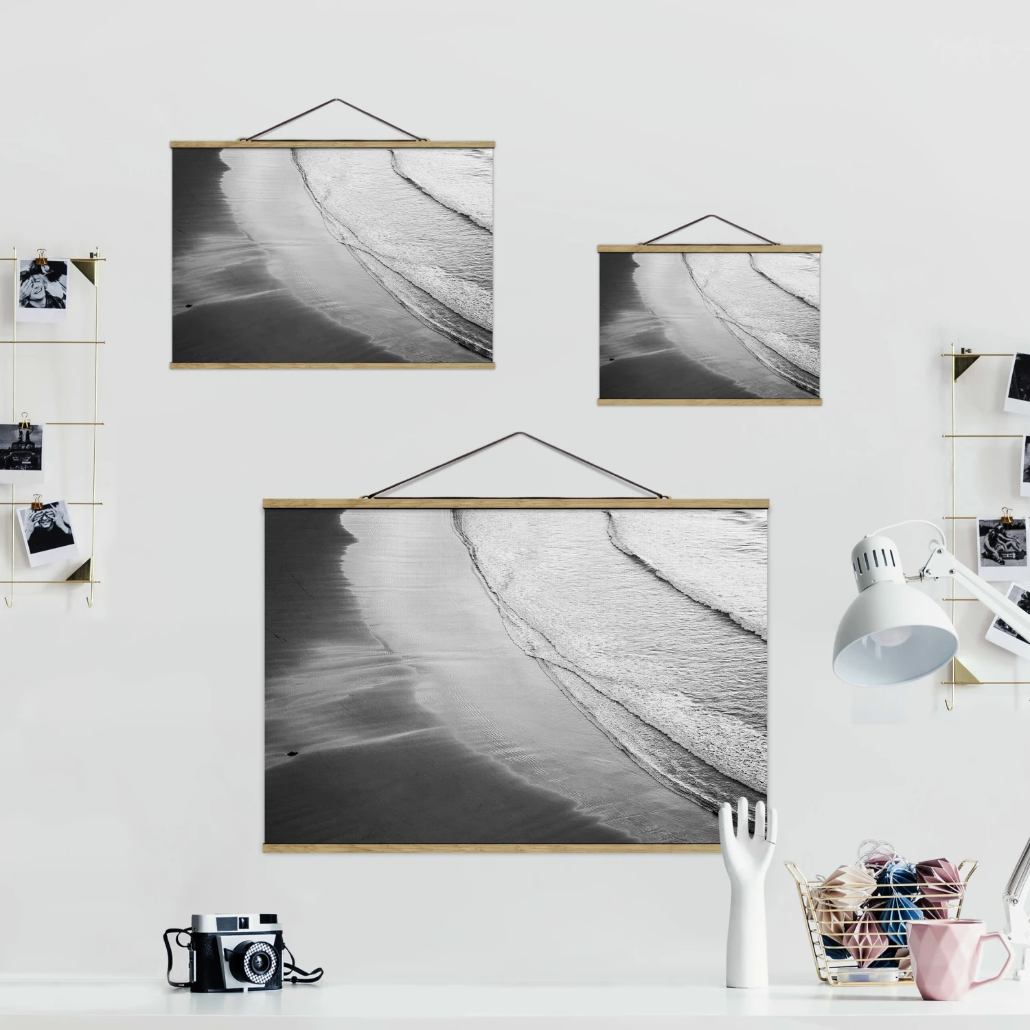 Stoffbild - Leichter Wellengang Am Strand Schwarz Weiß In Schwarz-Weiß – Bild 6
