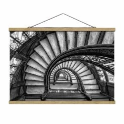 Stoffbild Mit Posterleisten - Chicagoer Treppenhaus In Schwarz-Weiß