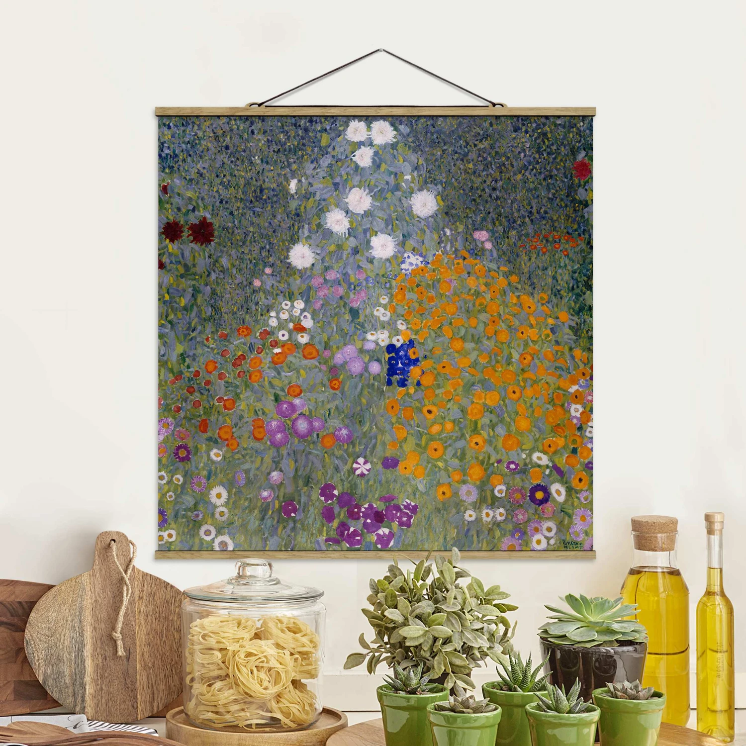 Stoffbild Mit Posterleisten - Gustav Klimt - Bauerngarten In Violett – Bild 2