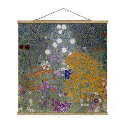 Stoffbild Mit Posterleisten - Gustav Klimt - Bauerngarten In Violett