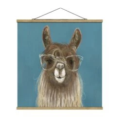 Stoffbild Mit Posterleisten - Lama Mit Brille III In Blau