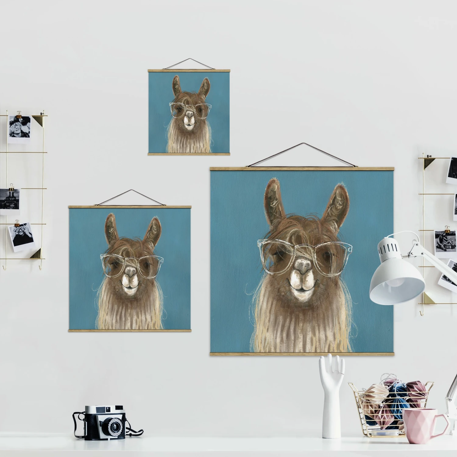 Stoffbild Mit Posterleisten - Lama Mit Brille III In Blau – Bild 7