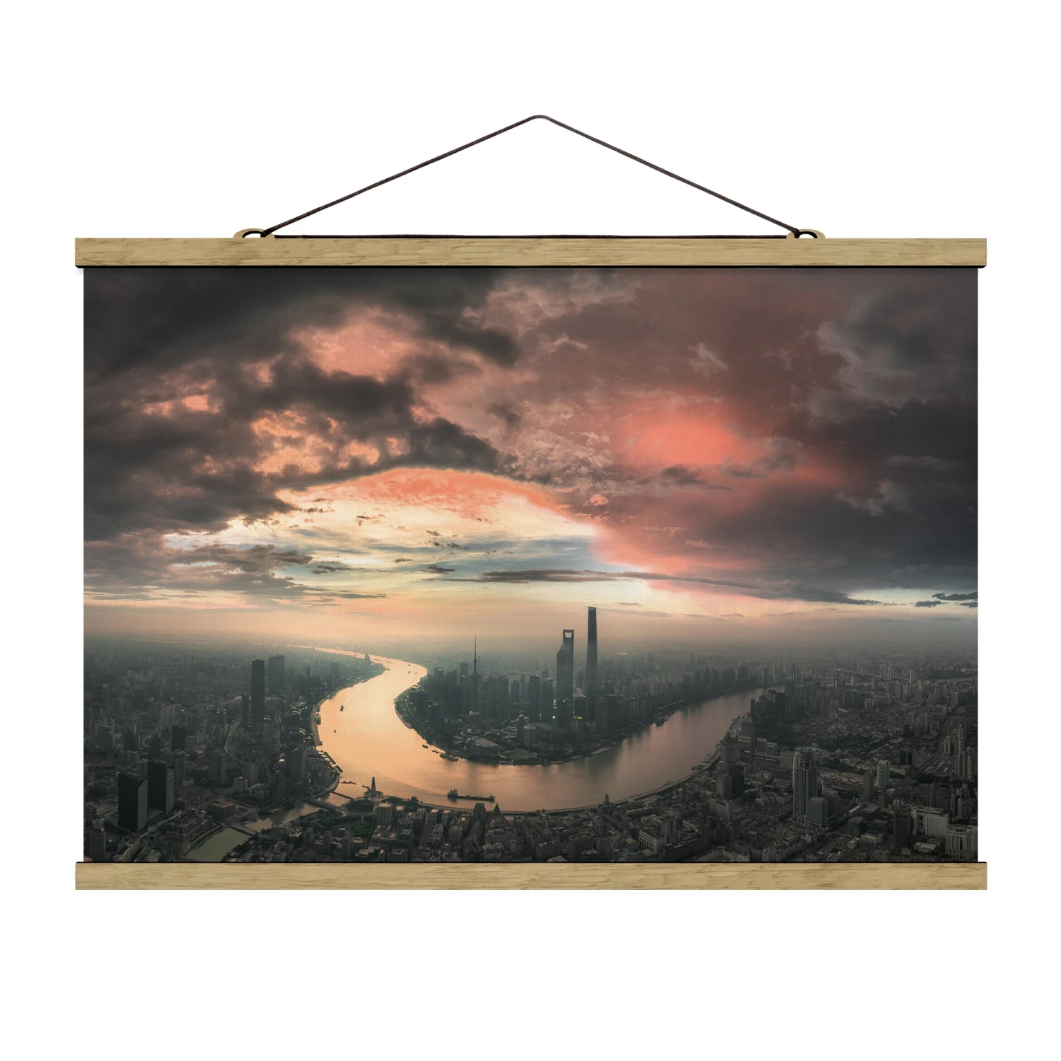 Stoffbild Mit Posterleisten - Shanghai Am Morgen In Orange – Bild 5