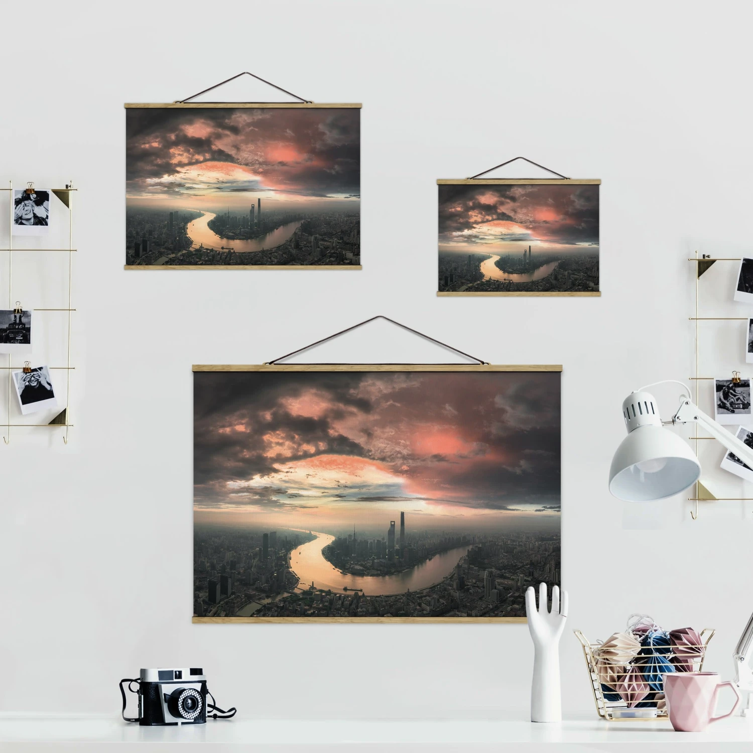 Stoffbild Mit Posterleisten - Shanghai Am Morgen In Orange – Bild 7