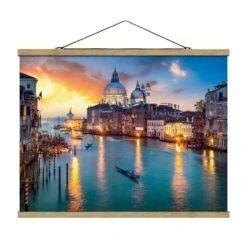Stoffbild Mit Posterleisten - Sunset In Venice In Türkis